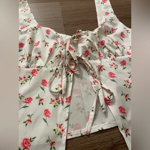 Floral Tie-Front Crop Top, Size: M